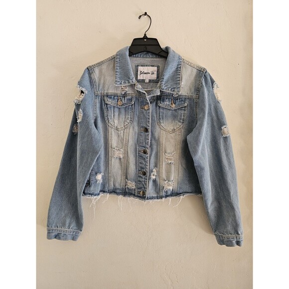 Between Us Jackets & Blazers - Between Us Distressed Denim Jacket Size 1X With Pockets